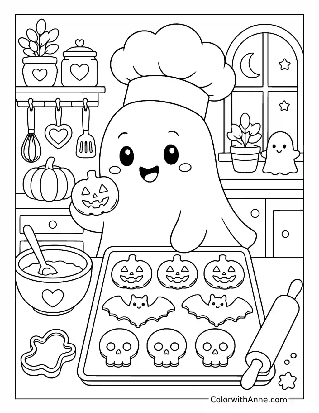 Ghost Baking Halloween Cookies coloring page