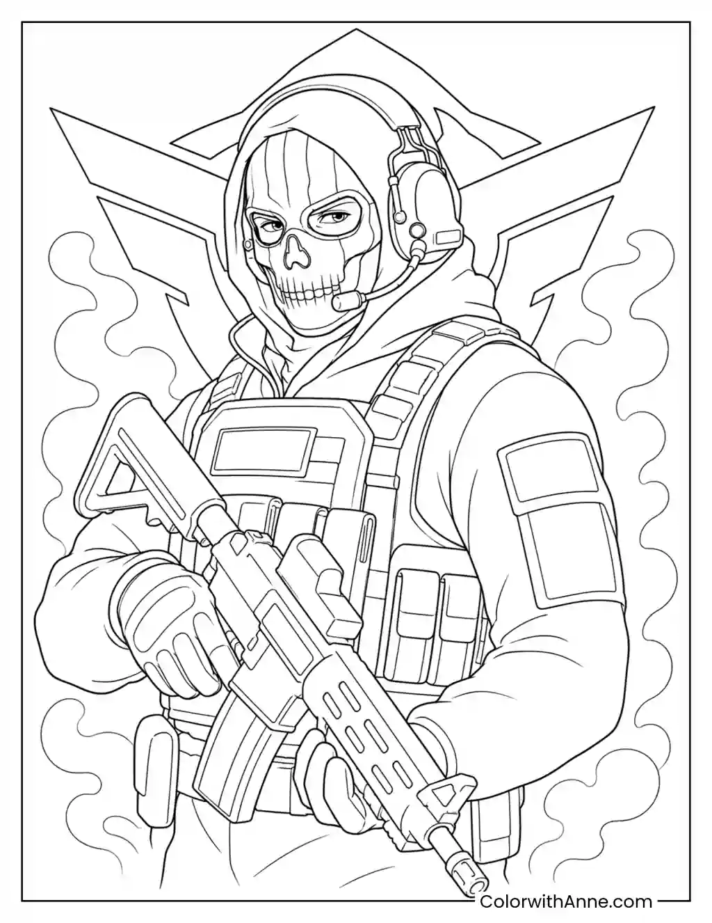 Ghost in His Iconic Skull Mask coloring page