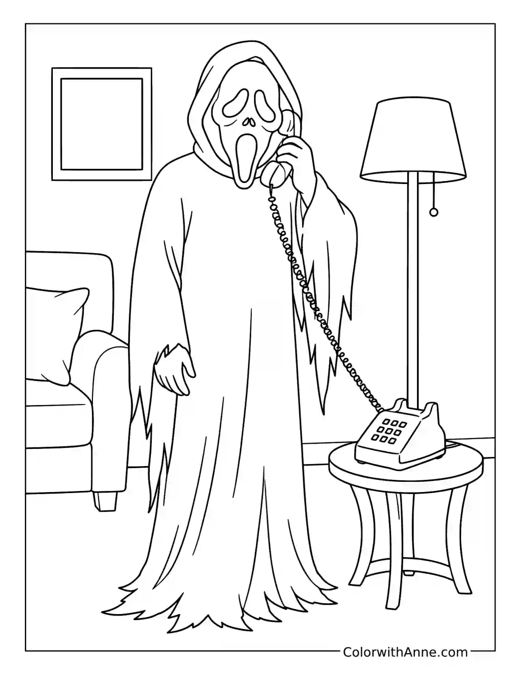 Ghostface Answering the Telephone coloring page
