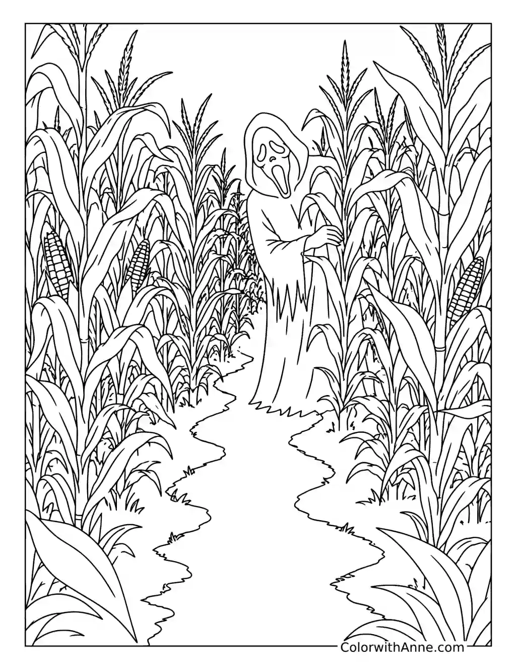 Ghostface in a Corn Maze coloring page