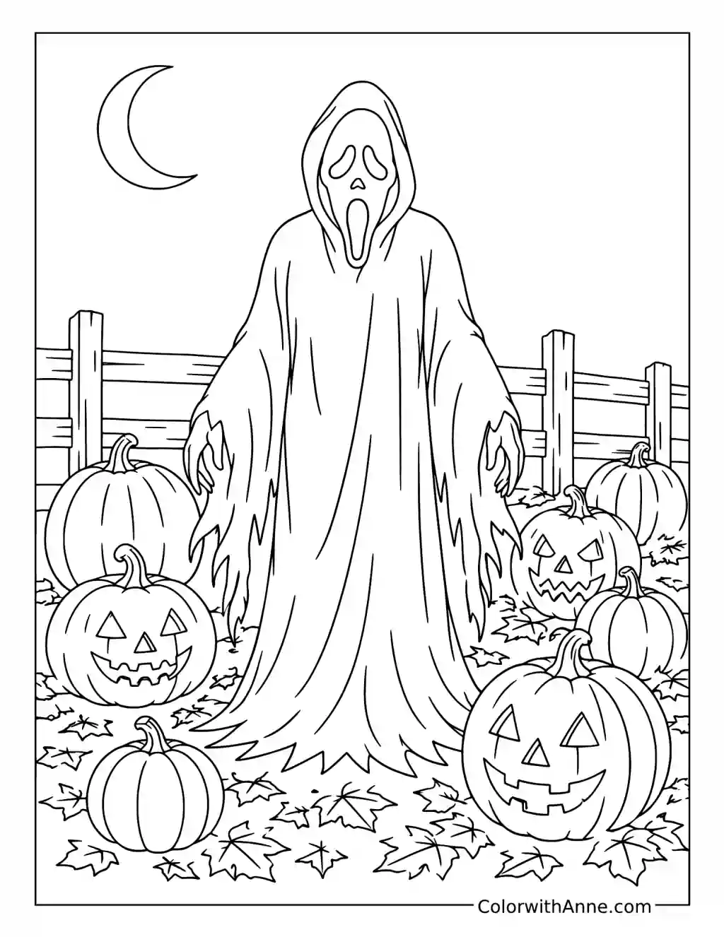 Ghostface in a Pumpkin Patch coloring page