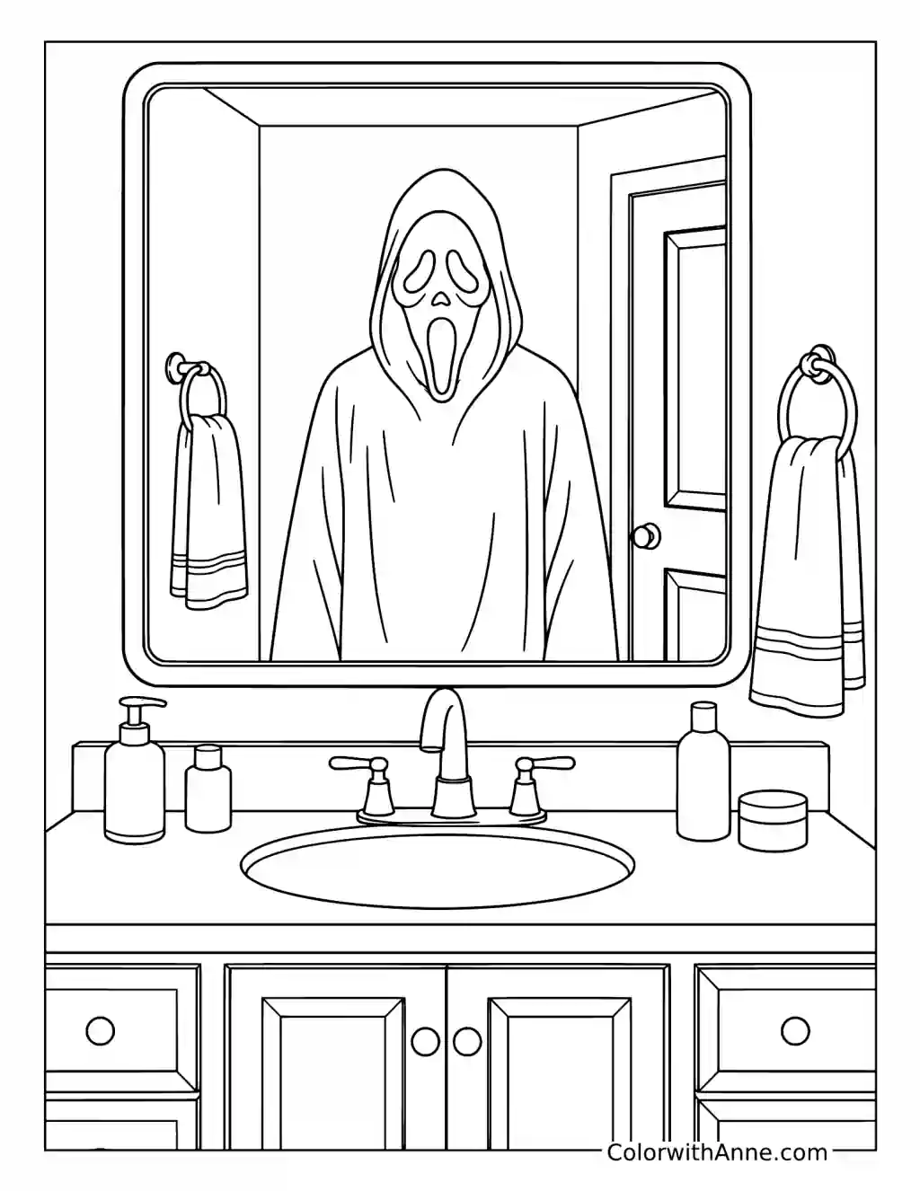 Ghostface in the Bathroom Mirror coloring page