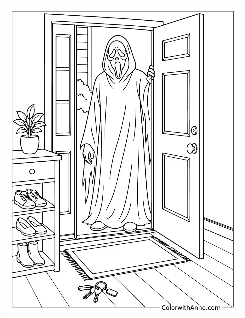Ghostface Standing in an Open Doorway coloring page