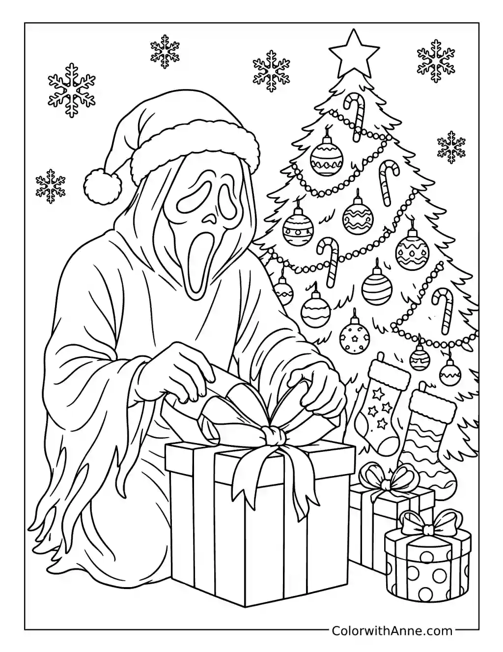 Ghostface Wrapping Christmas Presents coloring page