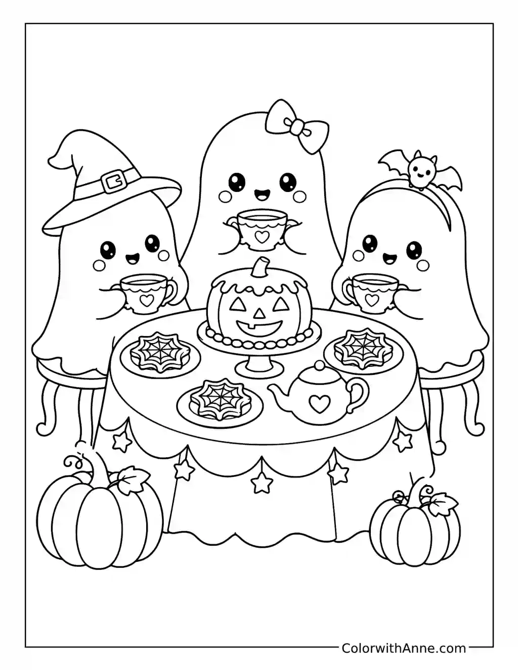 Ghosts Having a Halloween Tea Party coloring page
