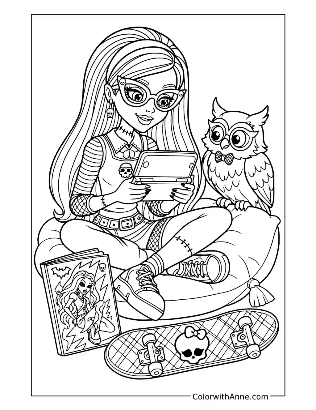 Ghoulia Yelps Gaming Beside Sir Hoots a Lot coloring page