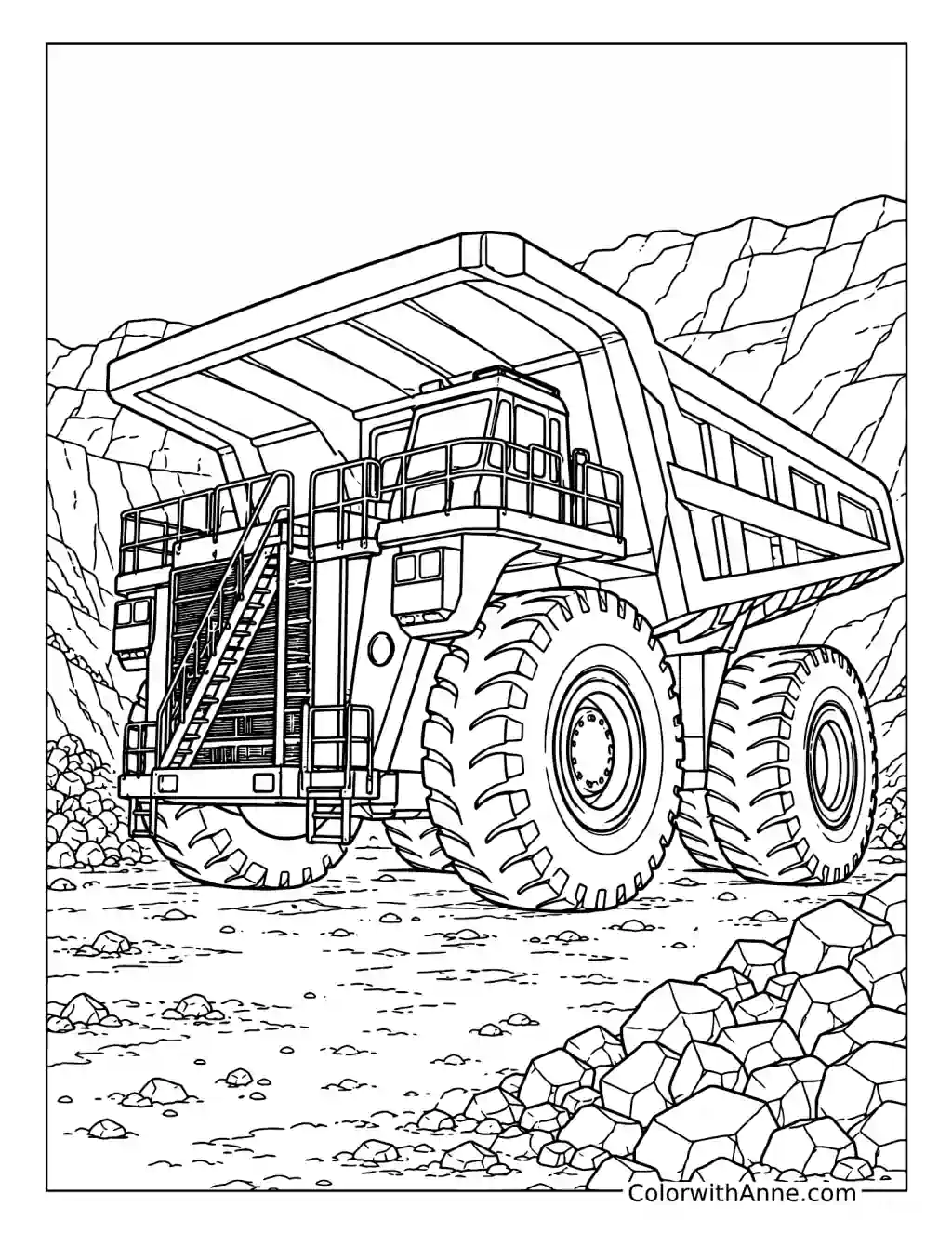 Giant Mining Dump Truck in a Quarry coloring page