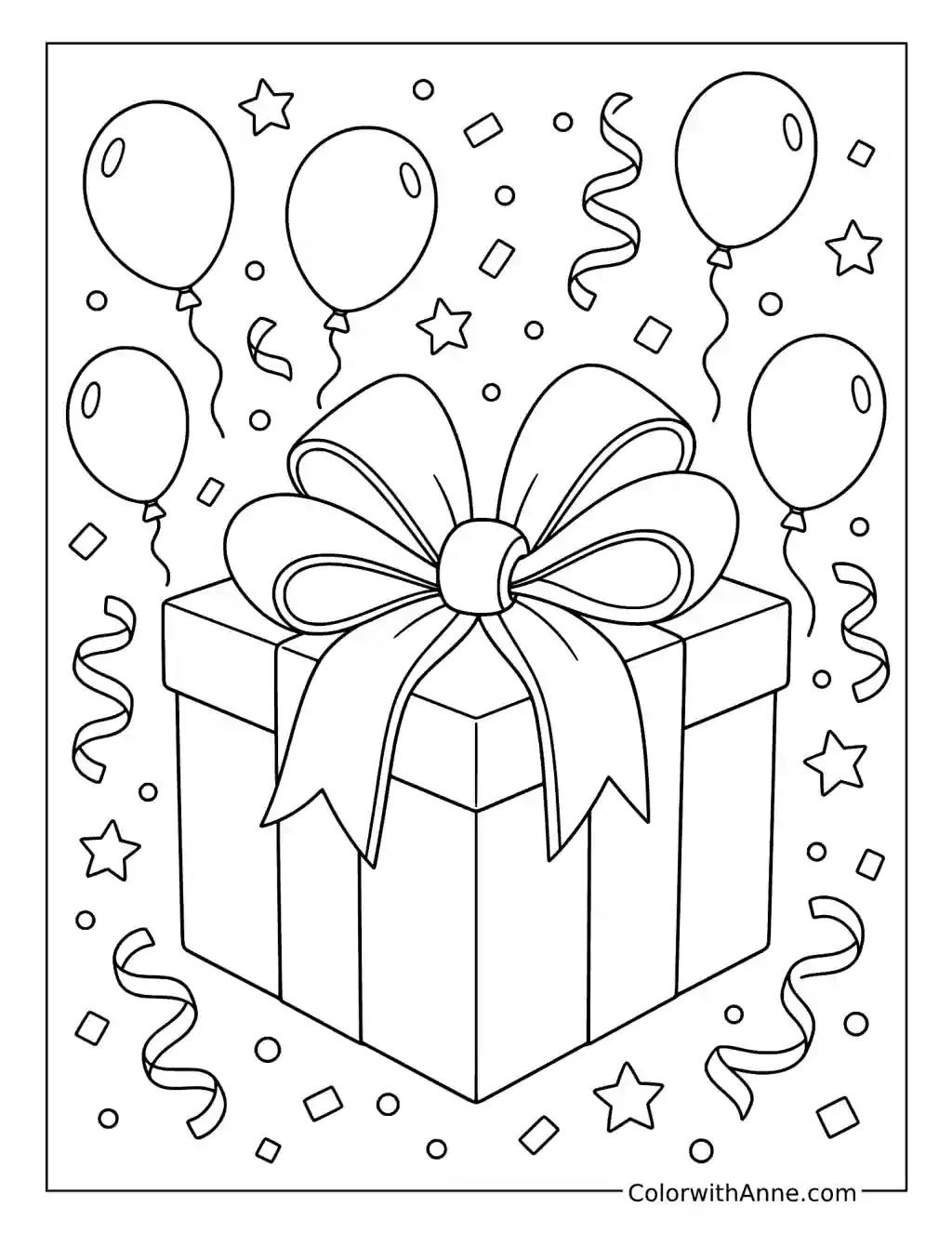 Gift Box with a Giant Bow coloring page