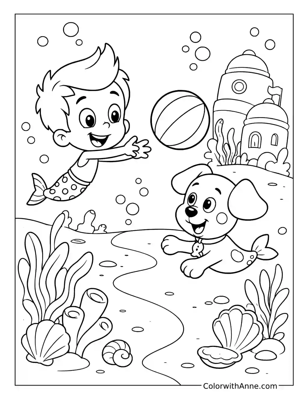 Gil and Bubble Puppy Play Ball coloring page