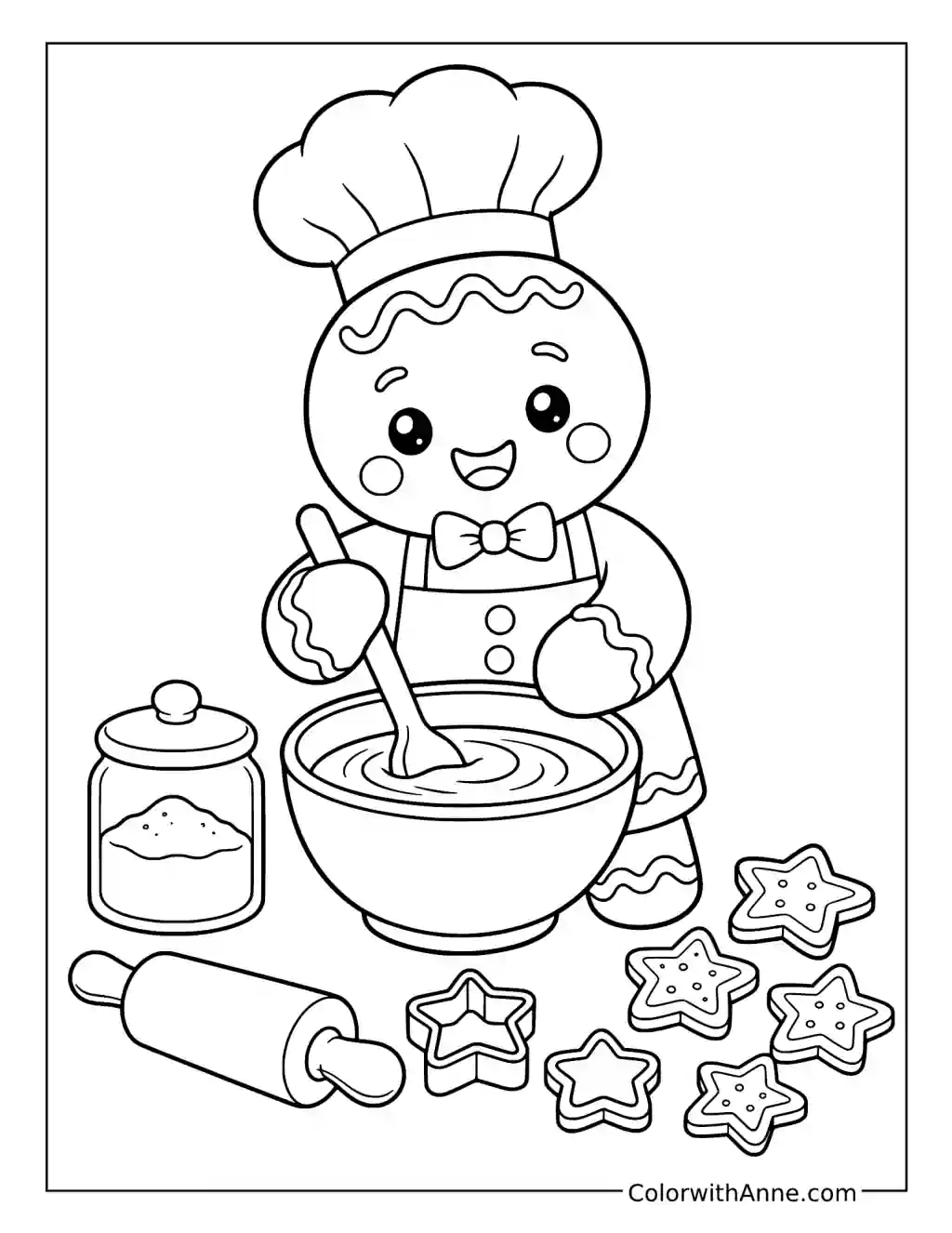 Gingerbread Baker Mixing Cookie Dough coloring page