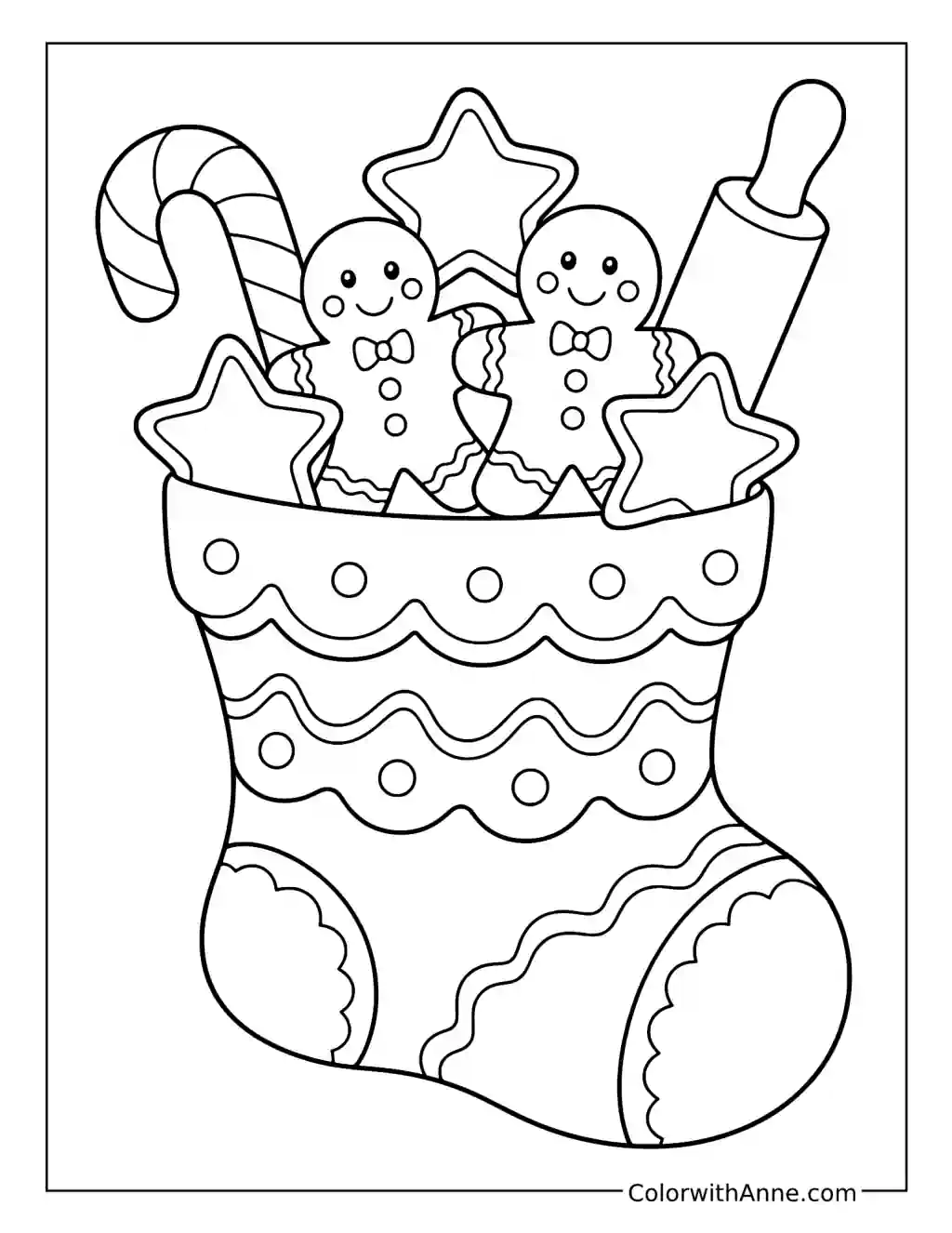 Gingerbread Baking Christmas Stocking coloring page