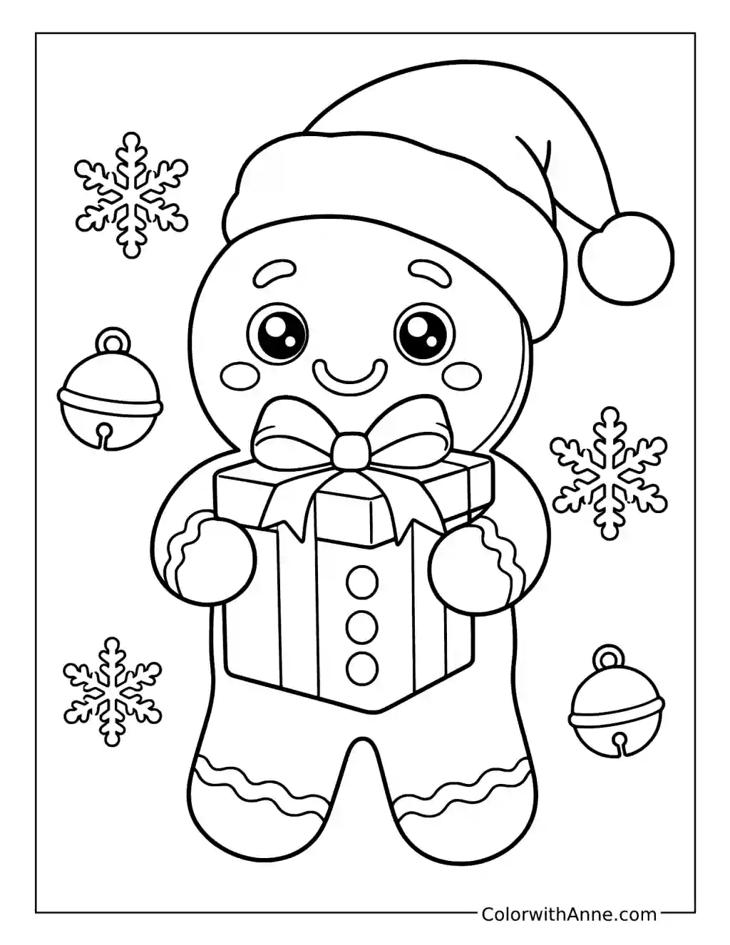 Gingerbread Man Holding a Christmas Present coloring page