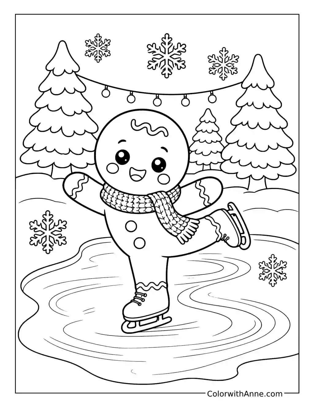 Gingerbread Man Ice Skating coloring page