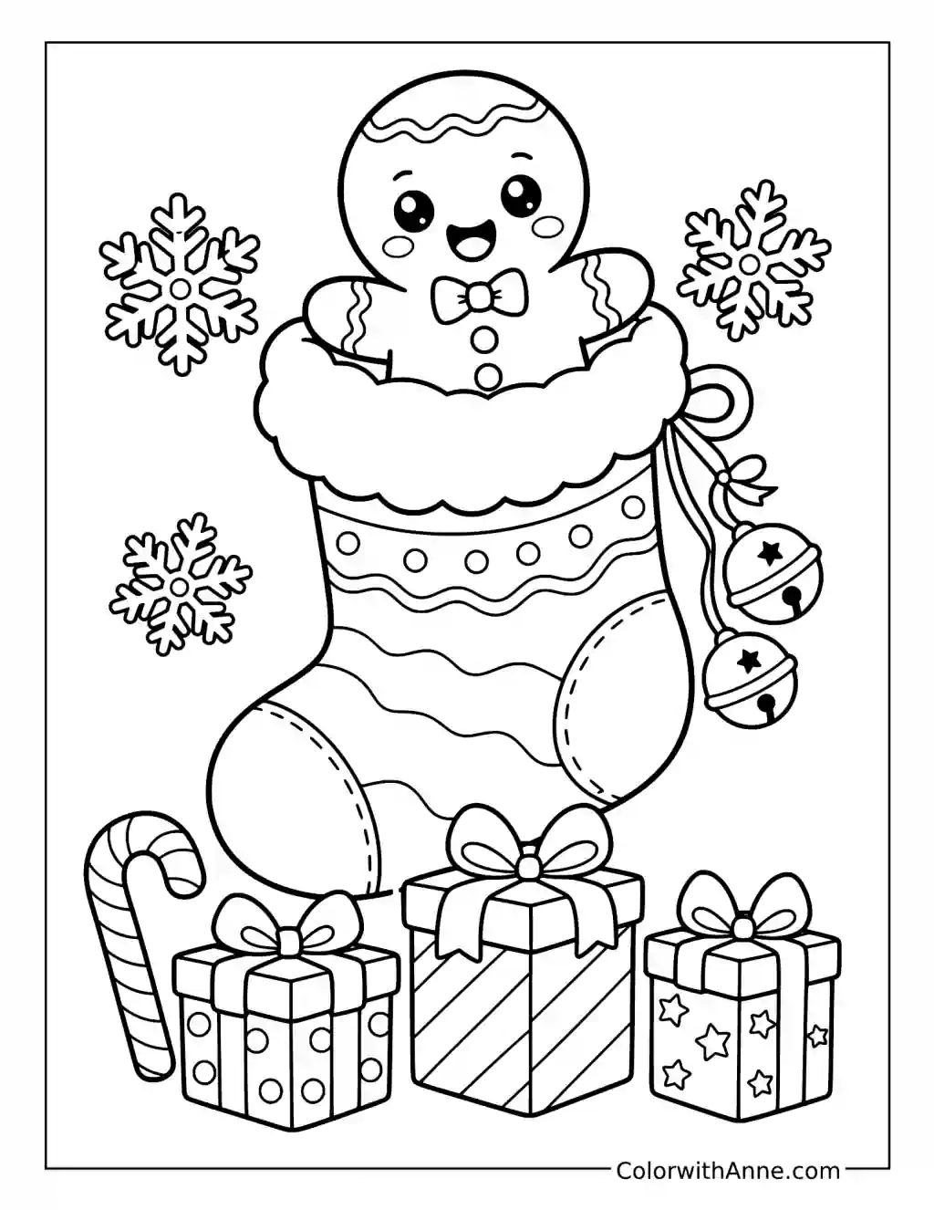 Gingerbread Man in a Christmas Stocking coloring page