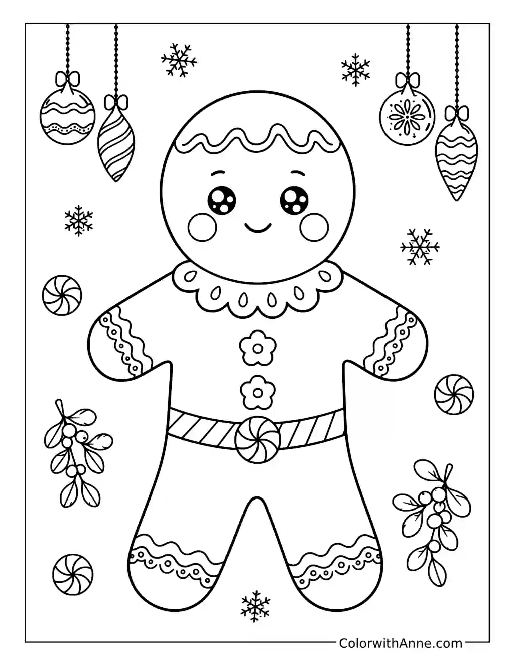 Gingerbread Man with a Peppermint Belt coloring page