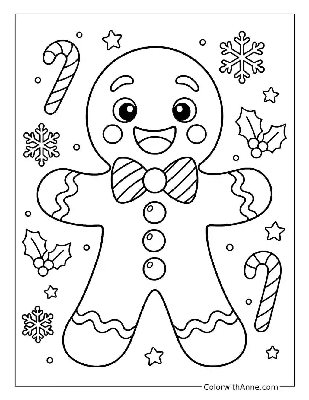 Gingerbread Man with a Striped Bow Tie coloring page