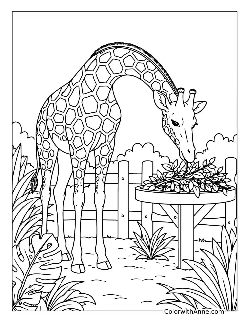 Giraffe Feeding Time coloring page