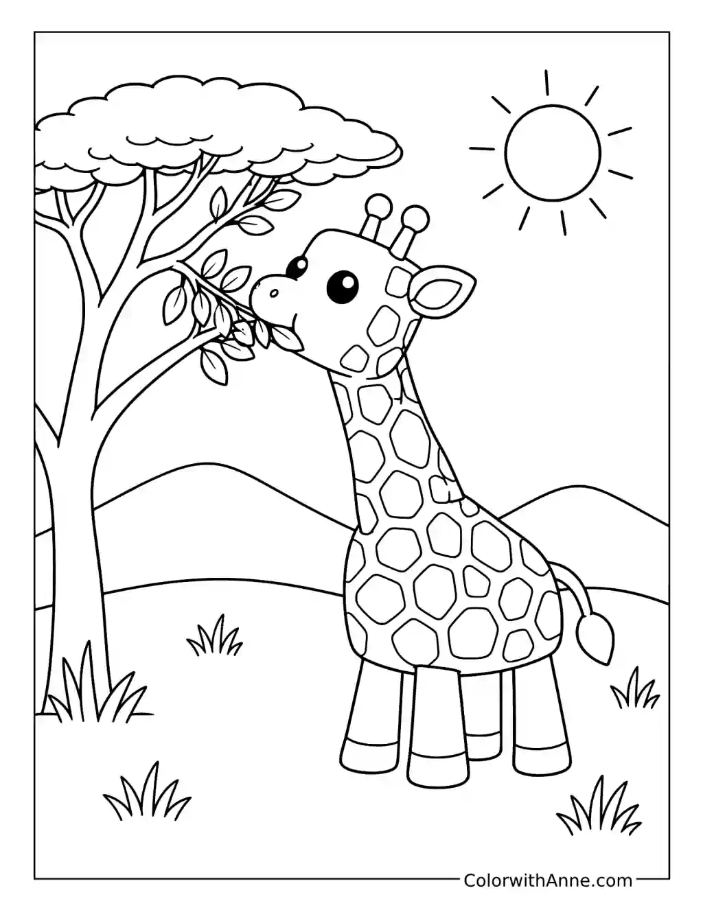 Giraffe Nibbling Acacia Leaves coloring page