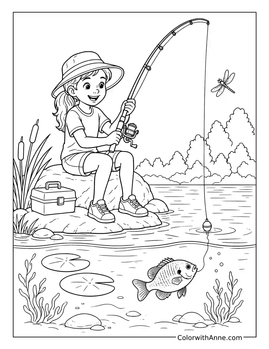 Girl's Fishing Adventure coloring page