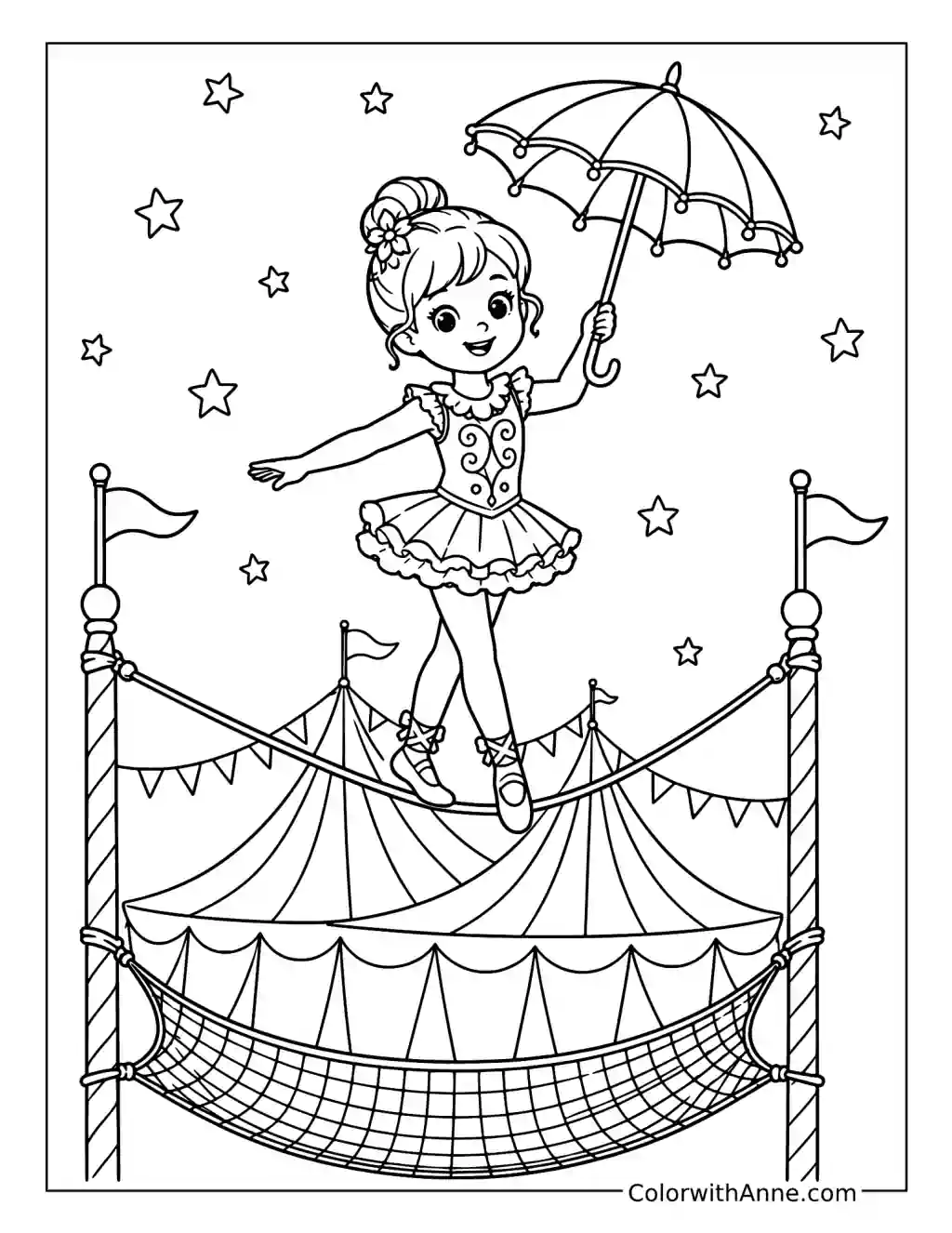 Girl Walking on a Tightrope coloring page