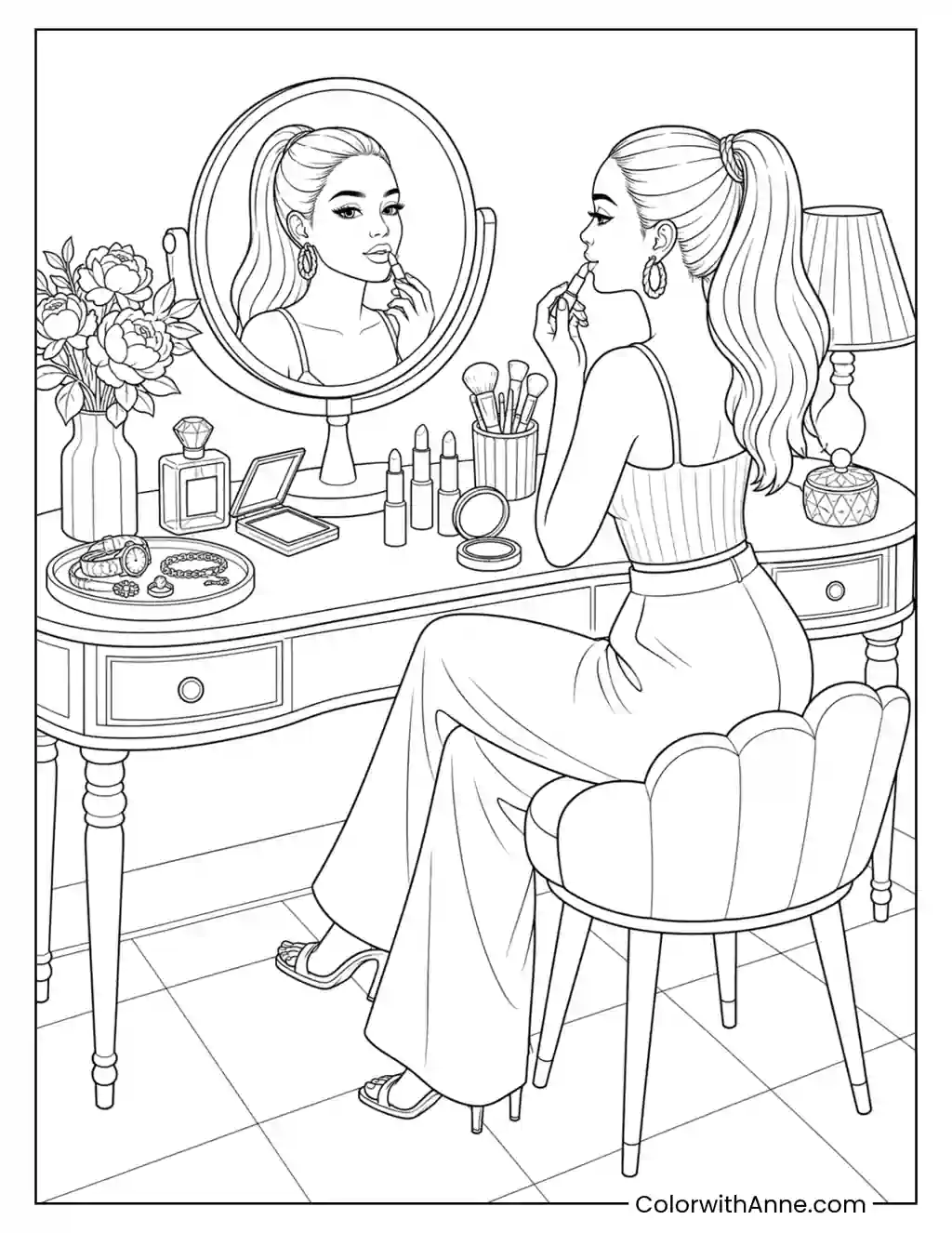 Glam Baddie Makeup Routine coloring page