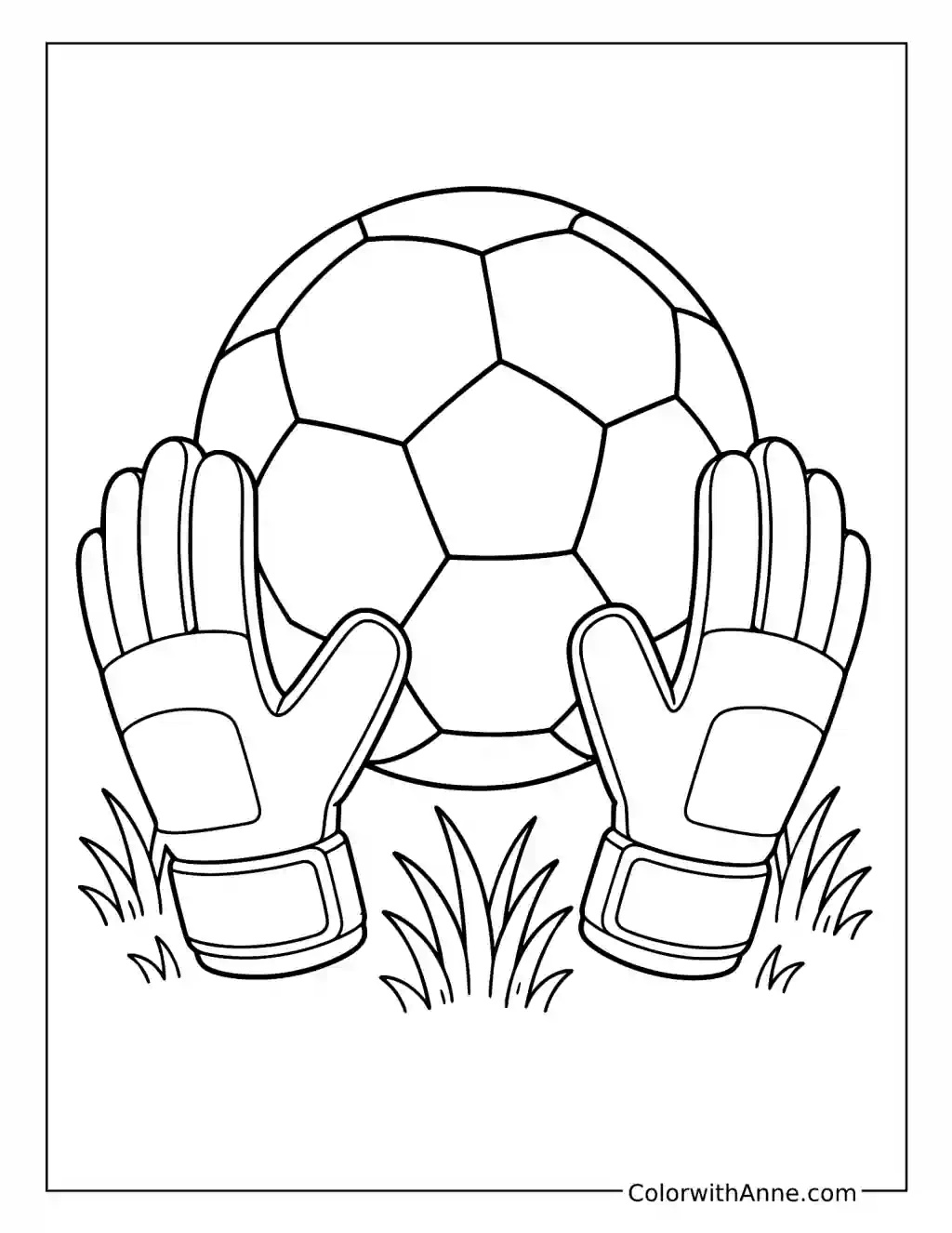 Goalkeeper Gloves and Soccer Ball coloring page