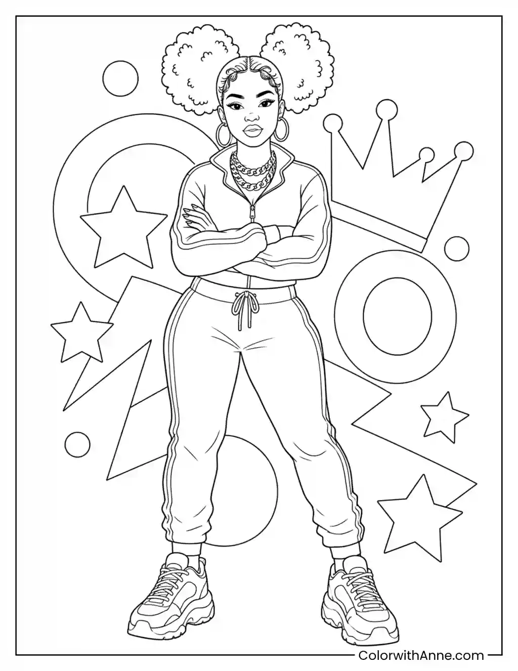 Gold Chains and Afro Puffs coloring page