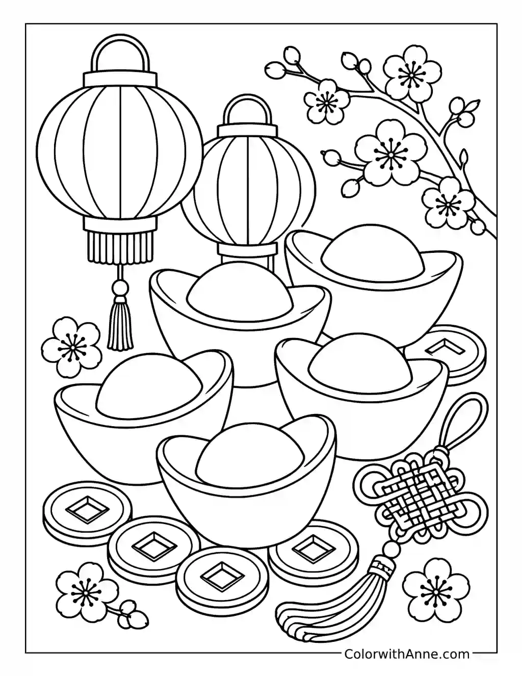Golden Ingots and Chinese Coins coloring page