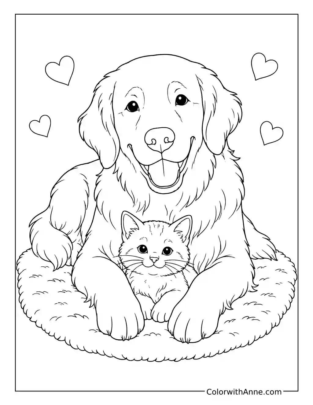 Golden Retriever and a Kitten coloring page