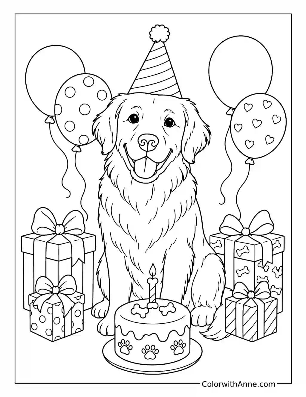 Golden Retriever Birthday Party coloring page