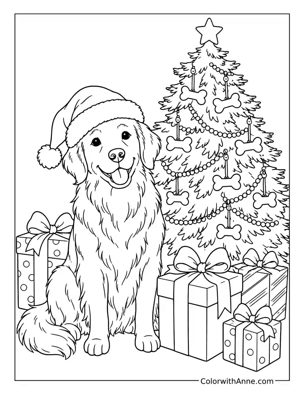 Golden Retriever Christmas Morning coloring page