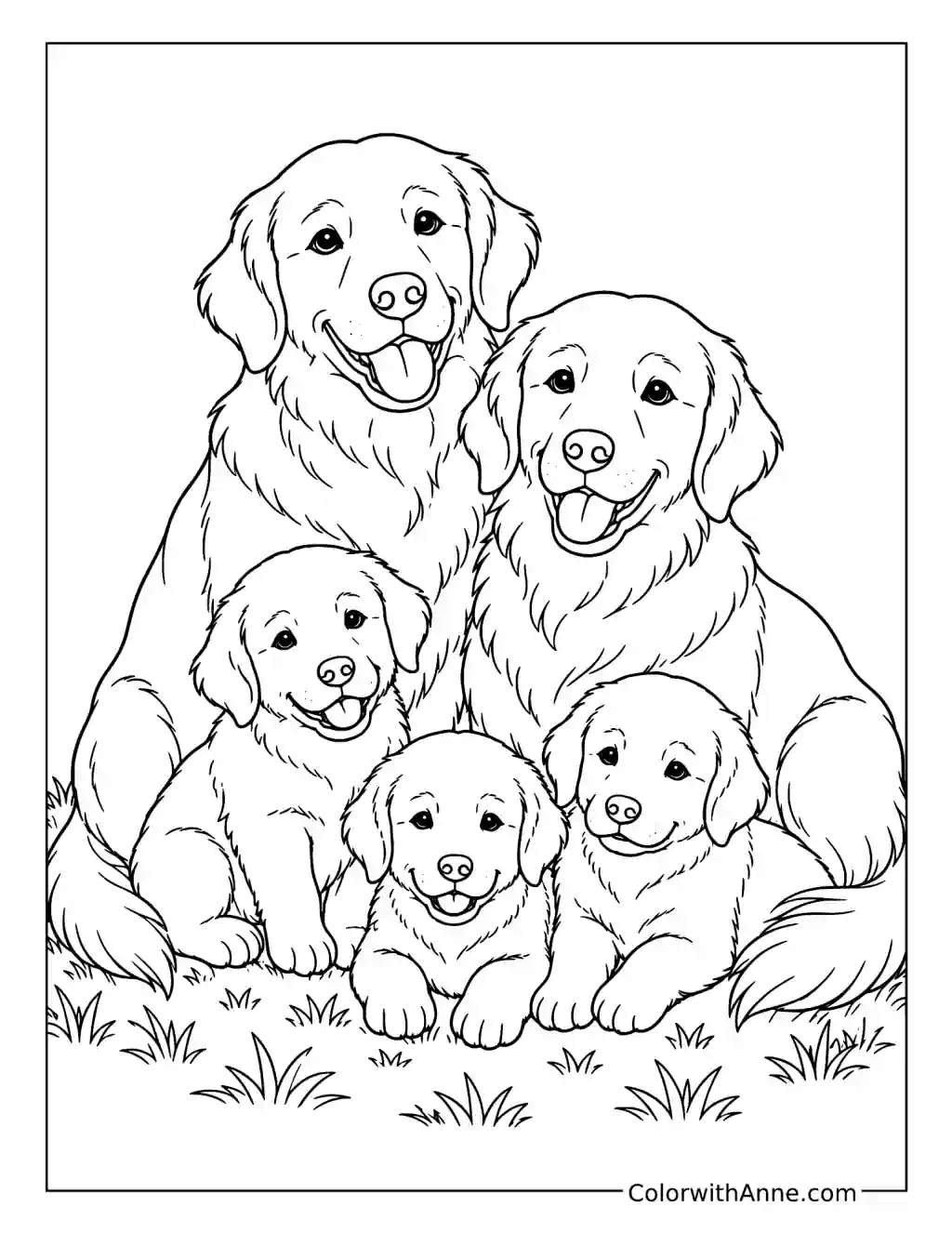 Golden Retriever Family coloring page