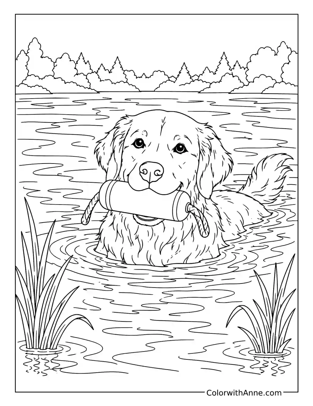 Golden Retriever Swimming in a Lake coloring page