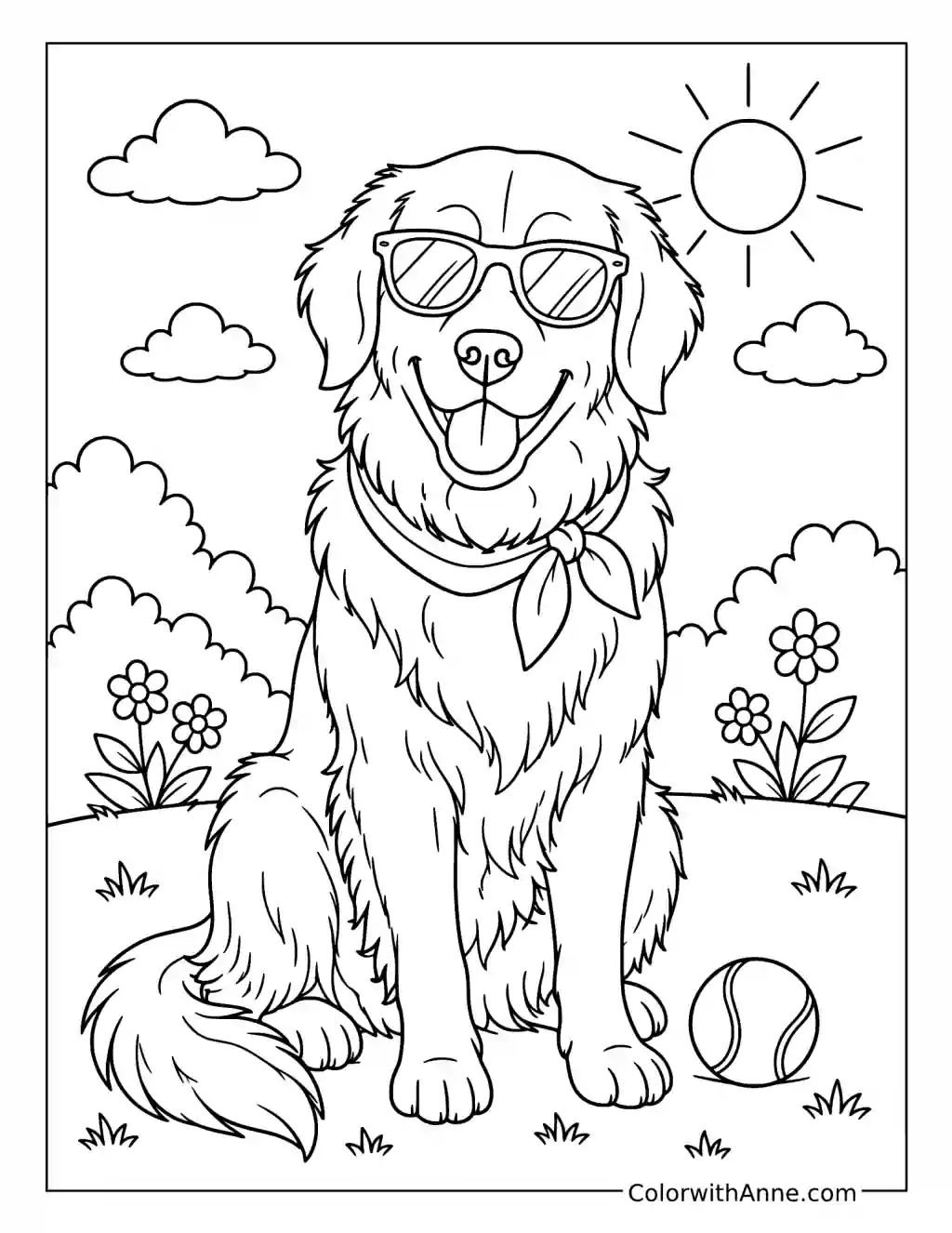 Golden Retriever Wearing Sunglasses coloring page
