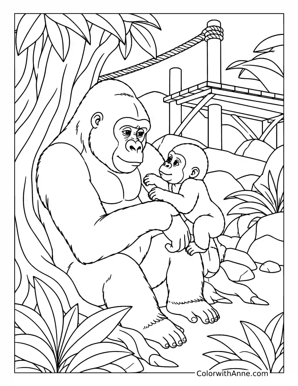 Gorilla and Baby at the Zoo coloring page