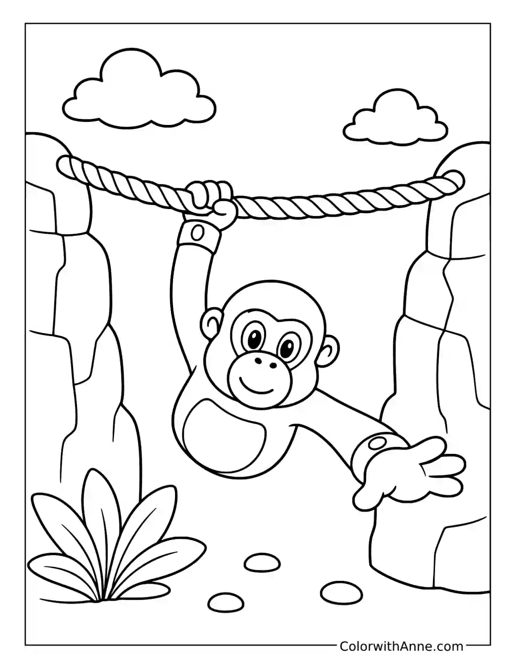 Gorilla Tag Avatar Crossing a Rope over a Canyon coloring page
