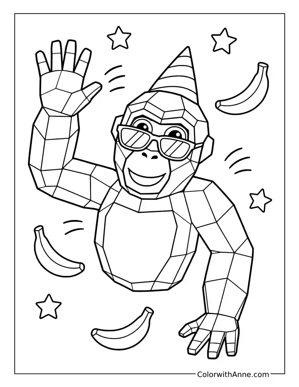 Gorilla Tag Avatar in Sunglasses and a Party Hat coloring page