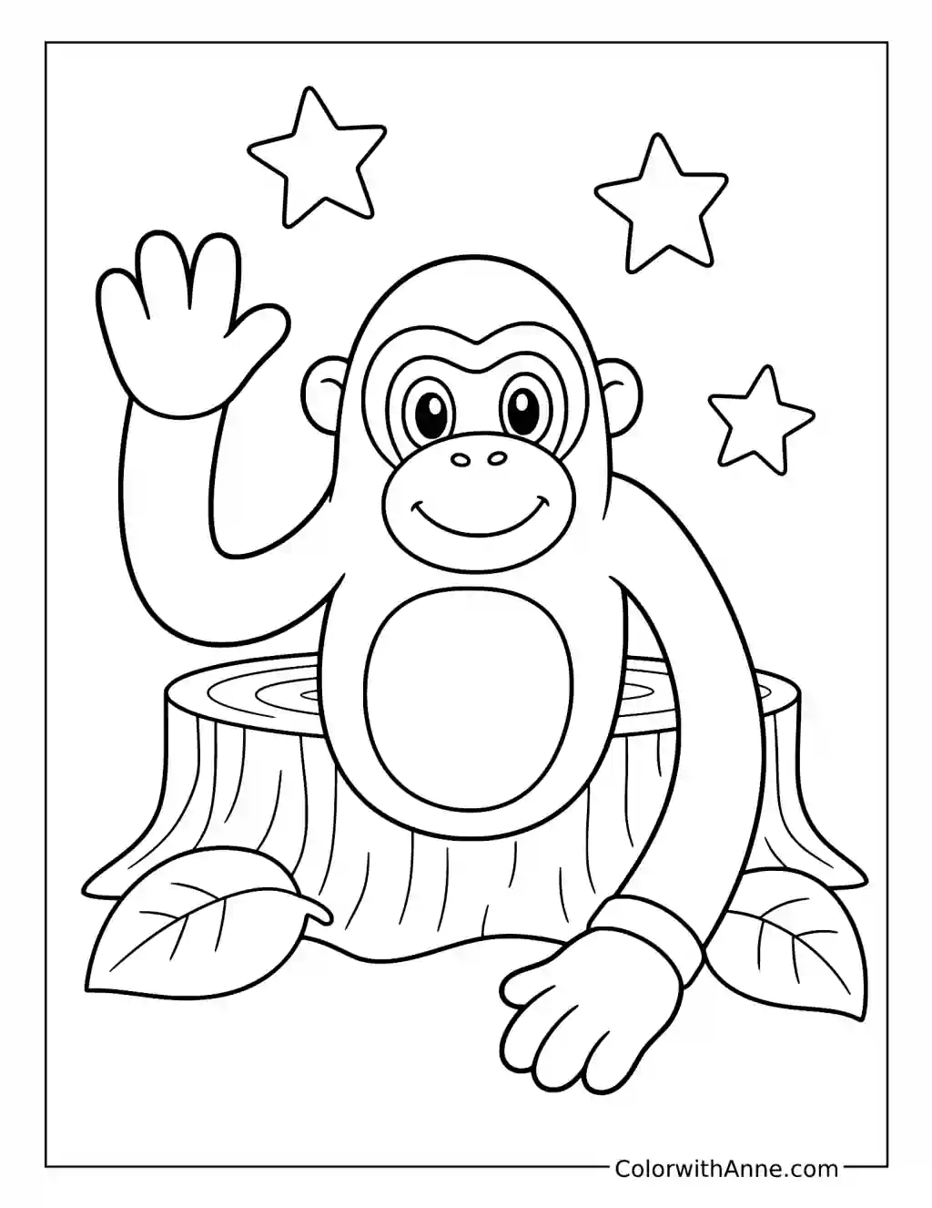 Gorilla Tag Avatar Waving Beside a Tree Stump coloring page
