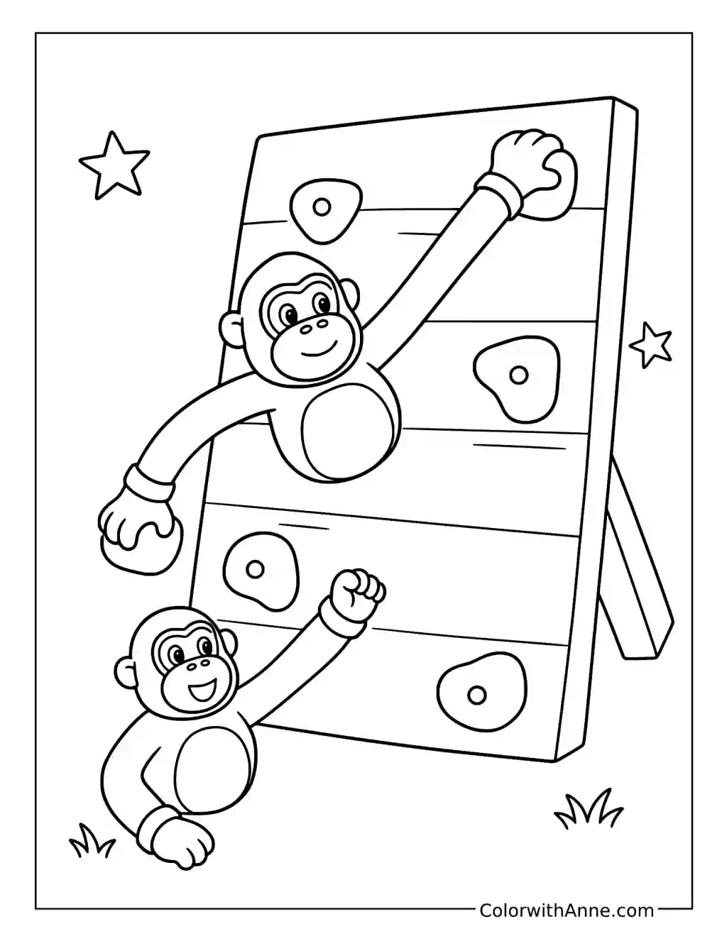 Gorilla Tag Friends Climbing a Training Wall coloring page