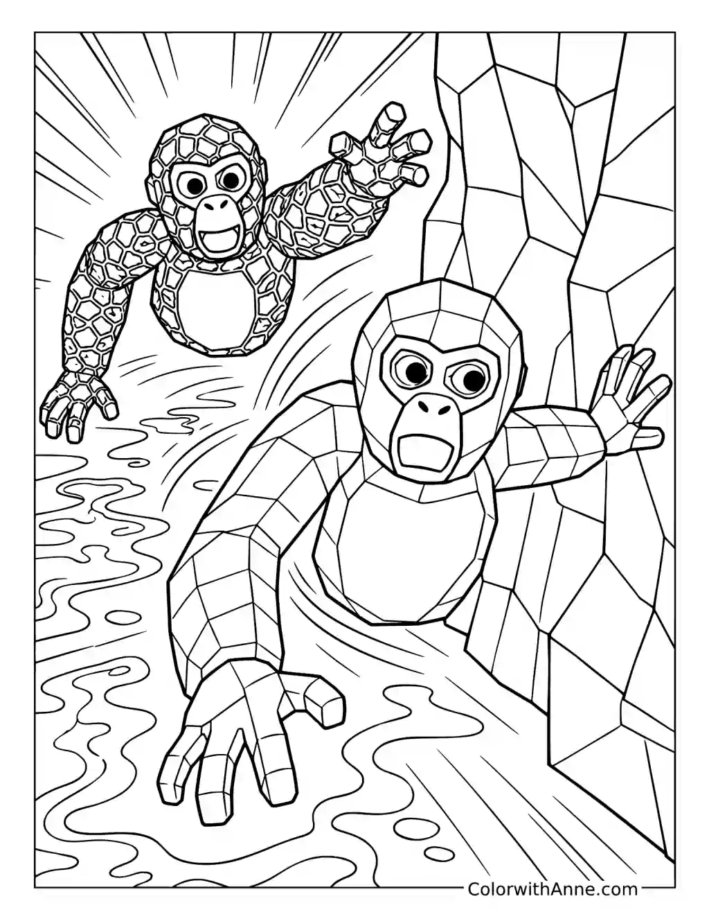 Gorilla Tag Lava Monkey Chasing a Player coloring page