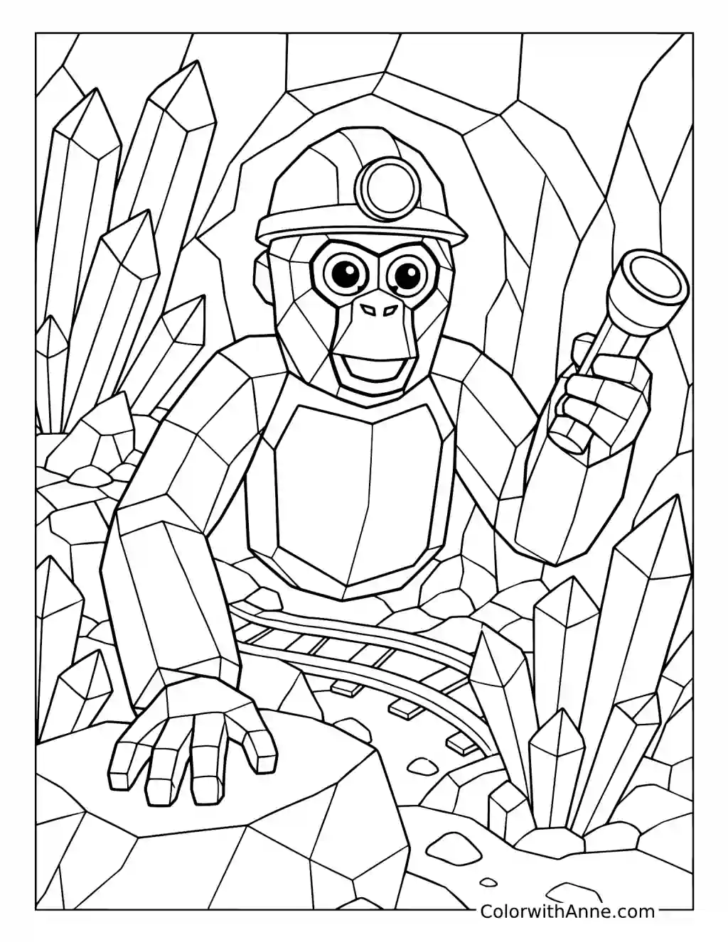 Gorilla Tag Miner Exploring a Crystal Cave coloring page