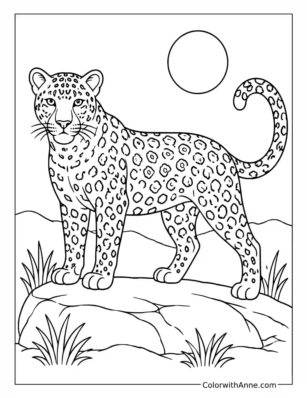 Graceful Adult Leopard on a Savanna Rock coloring page