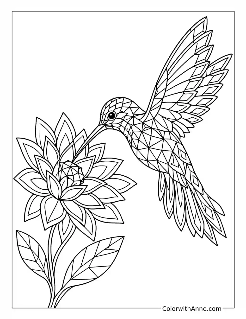 Graceful Geometric Hummingbird coloring page