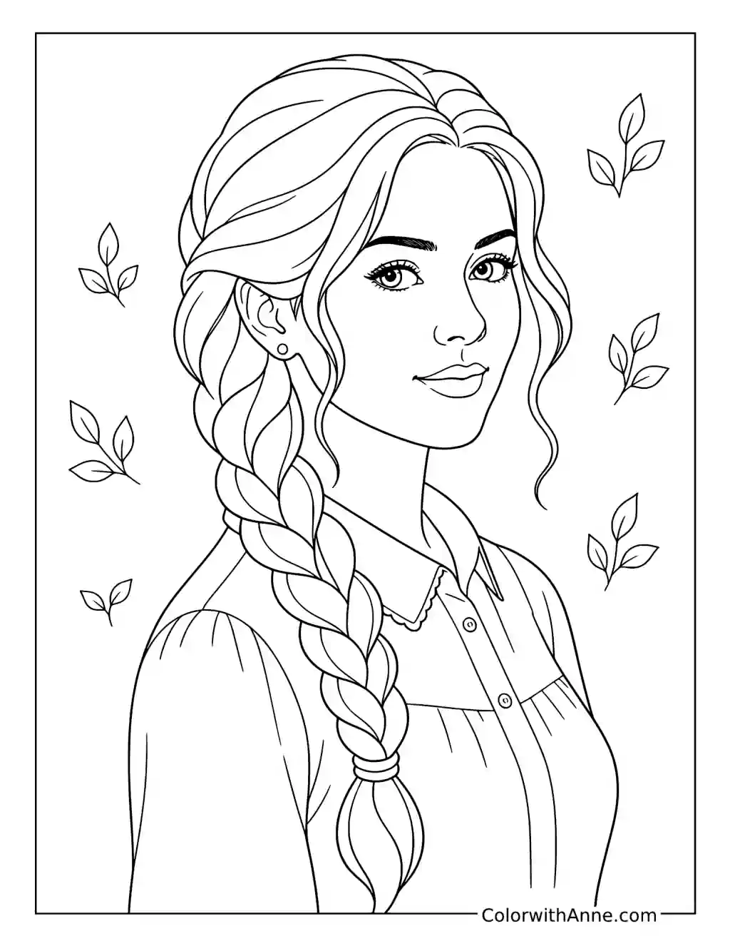 Graceful Woman with a Shoulder Braid coloring page
