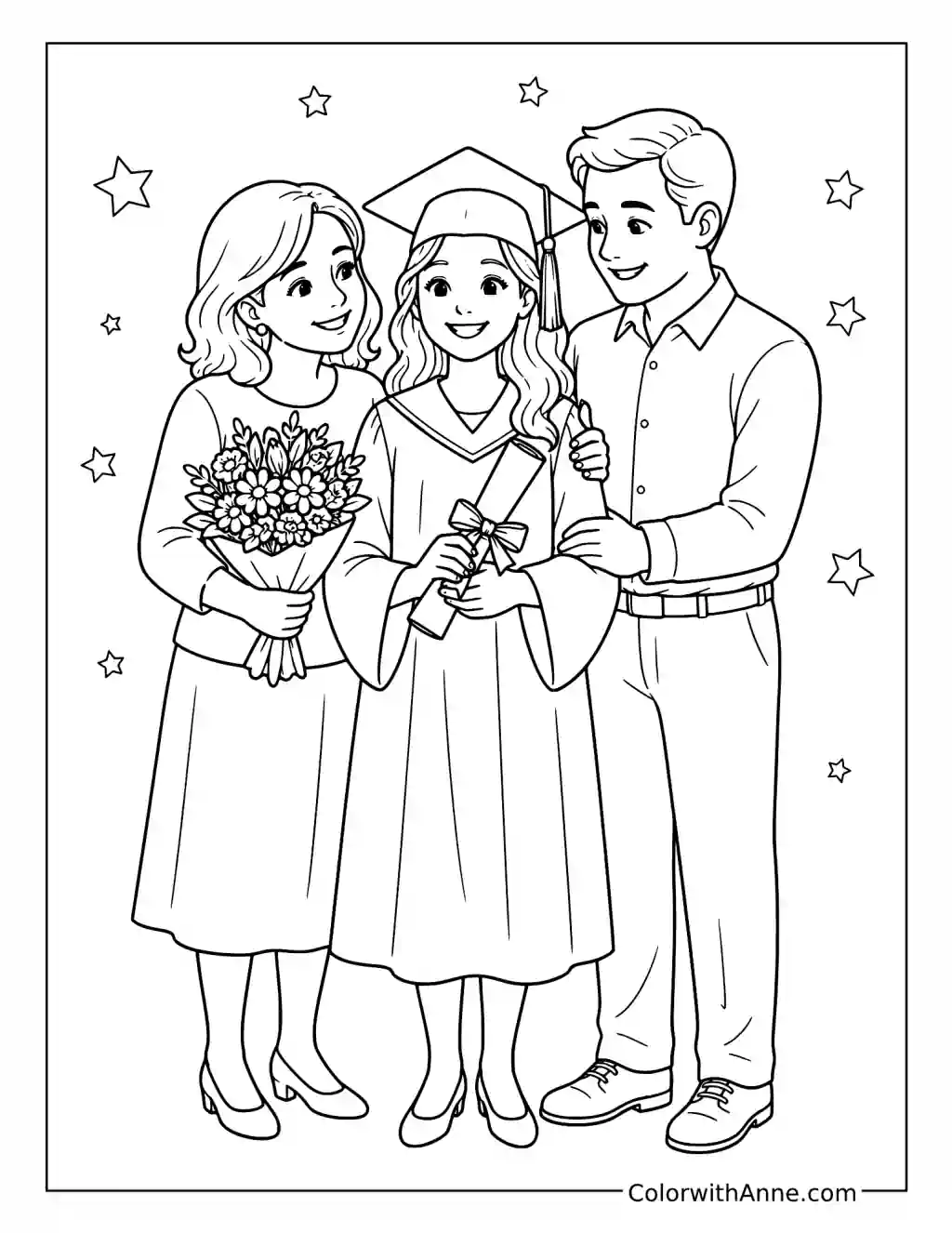Graduate Celebrating with Proud Parents coloring page