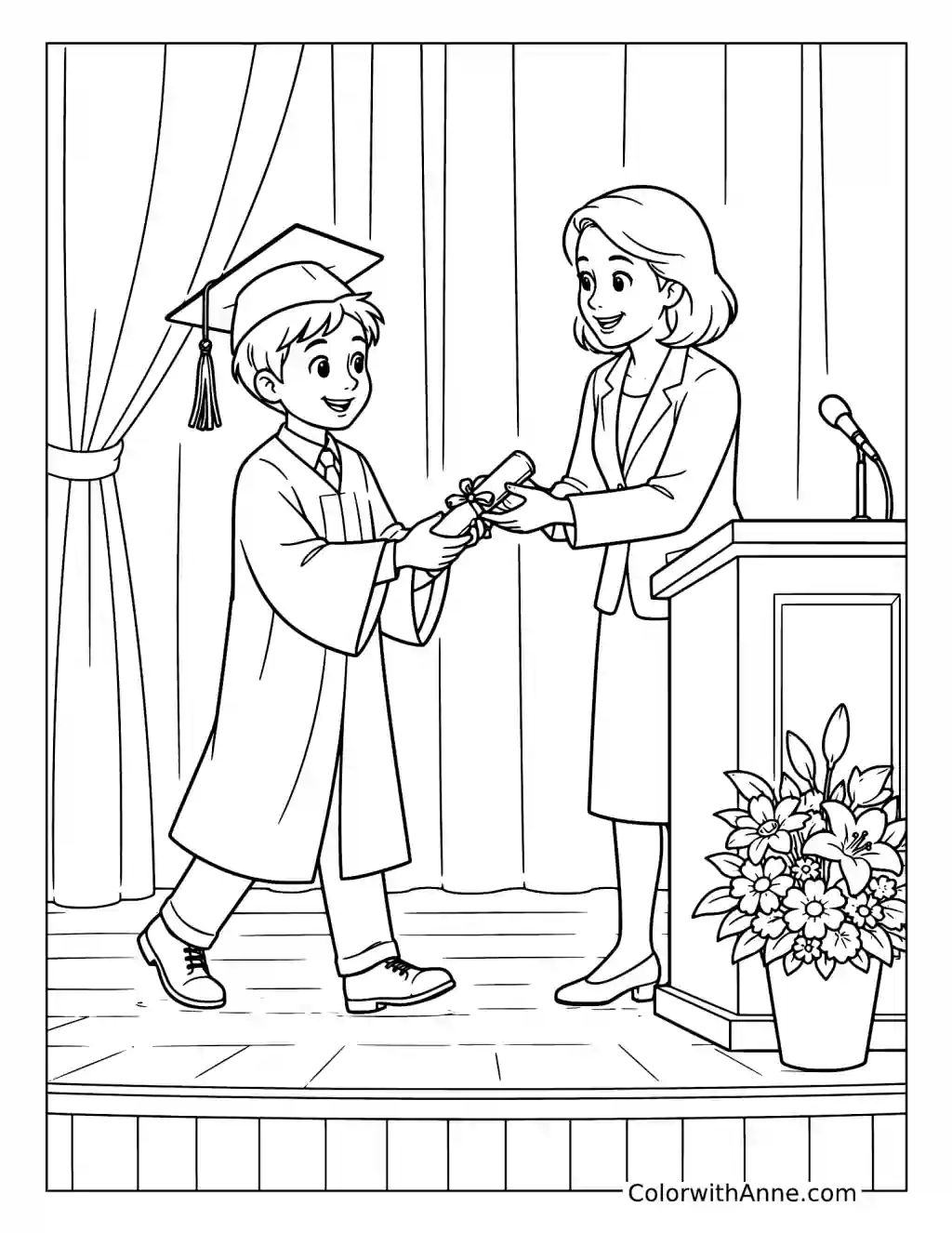 Graduate Receiving a Diploma on Stage coloring page