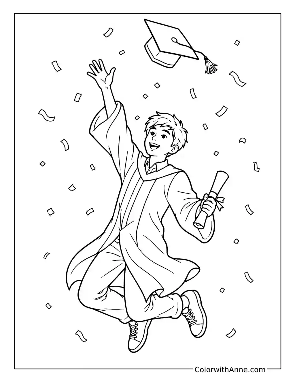 Graduate Tossing a Mortarboard coloring page