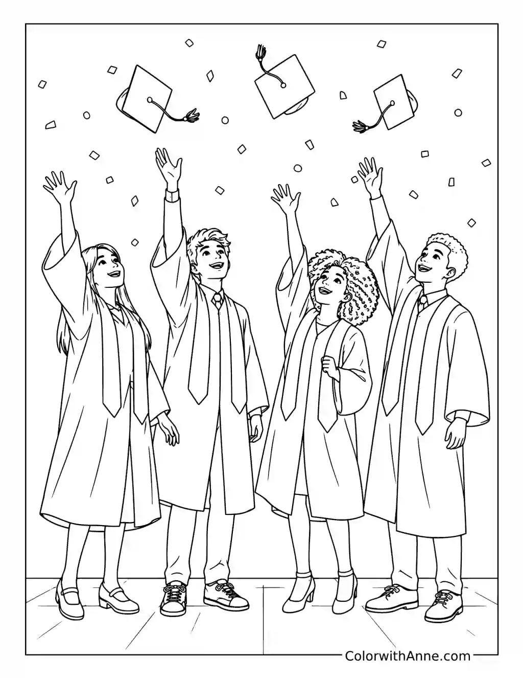 Graduates Tossing Their Mortarboards coloring page
