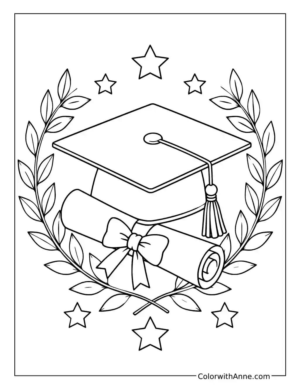 Graduation Cap and Diploma with a Laurel Wreath coloring page