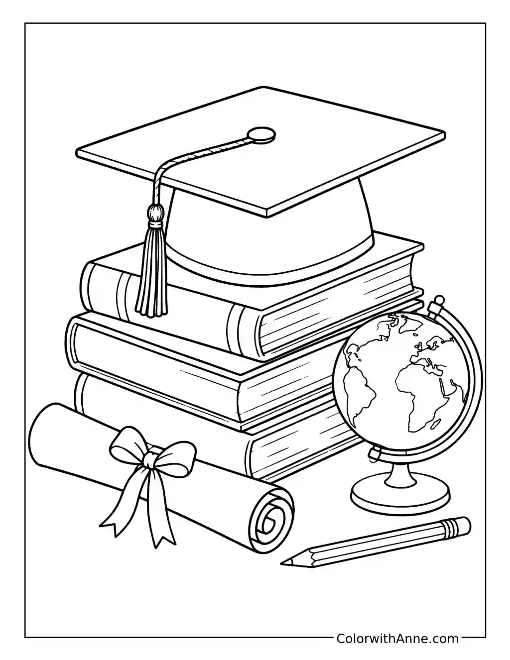 Graduation Cap on a Stack of Books coloring page